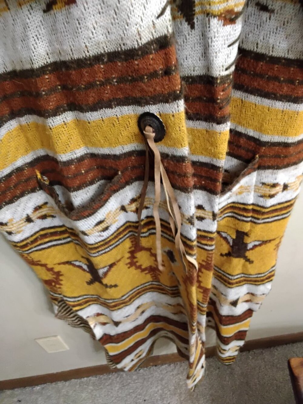 Cruel Mustard Yellow Aztec Print Sweater Duster Cardigan XL Long - Picture 6 of 9